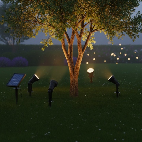 Zestaw lamp solarnych Bush 4 reflektory LED z panelem zasilającym
