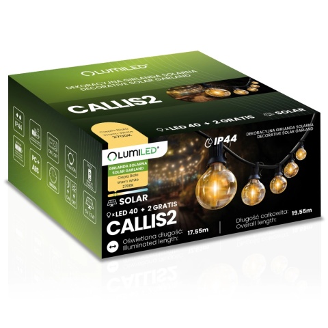 Girlanda Solarna 19,5m 40LED Kulki z Pilotem Ogrodowa Ciepła Callis Lumiled