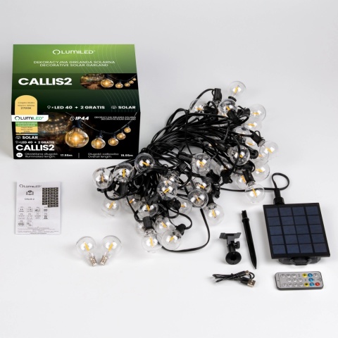 Girlanda Solarna 19,5m 40LED Kulki z Pilotem Ogrodowa Ciepła Callis Lumiled