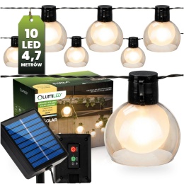 Girlanda Solarna 4,7m 10x LED Kulki Ogrodowa na Balkon Taras Perła IP44