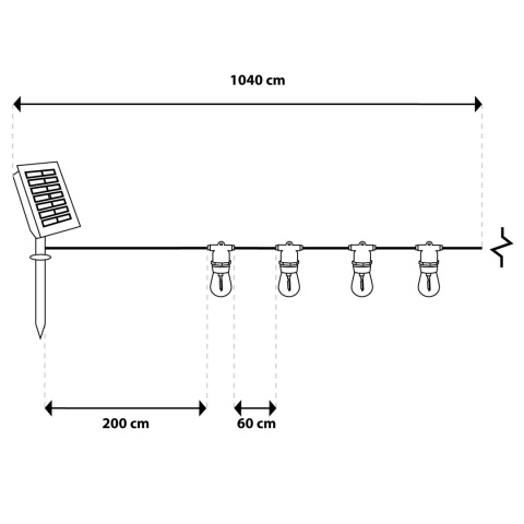 Girlanda Solarna Ogrodowa 10,4m 15x LED Żarówki z Pilotem Ciepła Barwa IP44