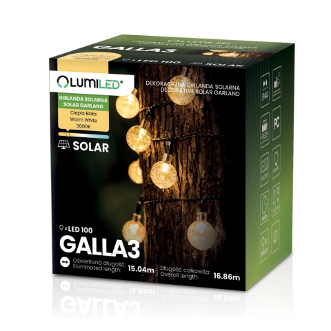 Girlanda Solarna Ogrodowa 100x LED Ozdobne Kuleczki 16.86m 3000K Ciepła