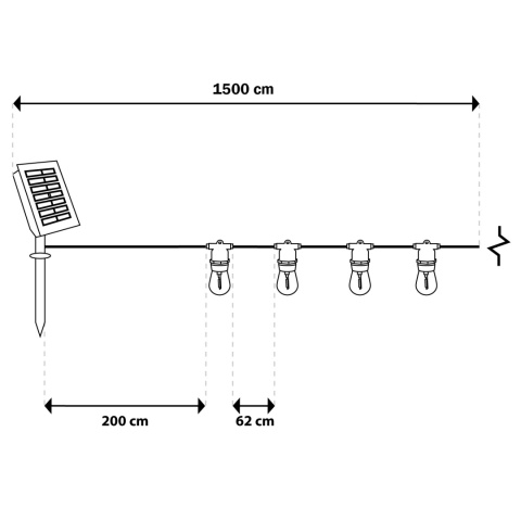 Girlanda Solarna Ogrodowa 15m 22x LED Żarówki z Pilotem Ciepła Barwa IP44