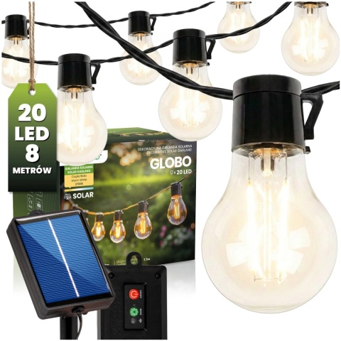 Girlanda Solarna Ogrodowa 7,7m 20 LED Żarówki Retro Ciepła Barwa Zewnętrzna
