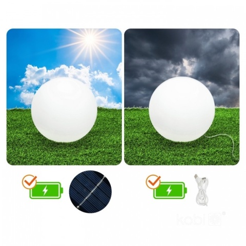 Kula Ogorodowa Lampa Solarna LED 30cm 3000K Ciepła + RGB Kolorowa PILOT USB KOBI