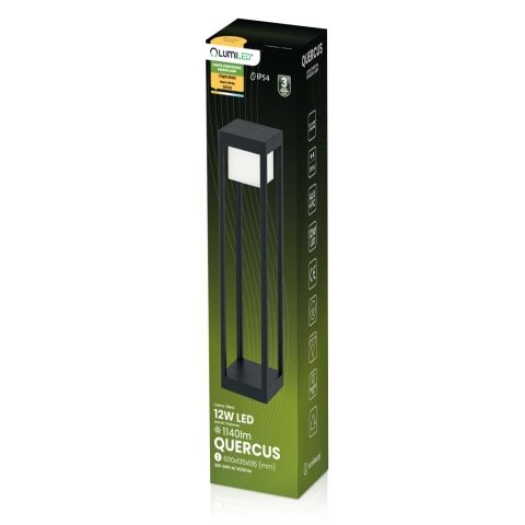 LUMILED SŁUPEK OGRODOWY LED QUERCUS 60CM 12W 3000K CZARNY IP54 NOWOCZESNY