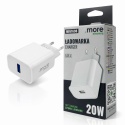 Ładowarka sieciowa USB-A 20W PD 3A Szybkie Ładowanie Telefon Tablet Biała