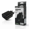 Ładowarka sieciowa USB-A 20W PD 3A Szybkie Ładowanie Telefon Tablet Czarna