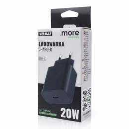 Ładowarka sieciowa USB-C 20W PD 3A Szybkie Ładowanie Telefon Tablet Czarna