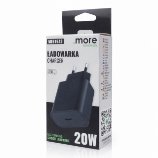 Ładowarka sieciowa USB-C 20W PD 3A Szybkie Ładowanie Telefon Tablet Czarna
