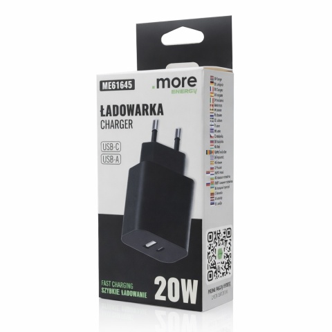 Ładowarka sieciowa USB-C USB-A 20W PD 3A Szybkie Ładowanie Telefon Tablet