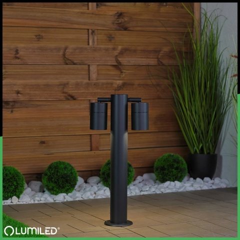 Lampa Ogrodowa Słupek 45cm 2x GU10 Podwójny Reflektor Ruchomy Spot Czarny