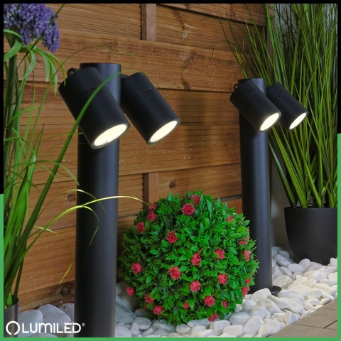 Lampa Ogrodowa Słupek 45cm 2x GU10 Podwójny Reflektor Ruchomy Spot Czarny