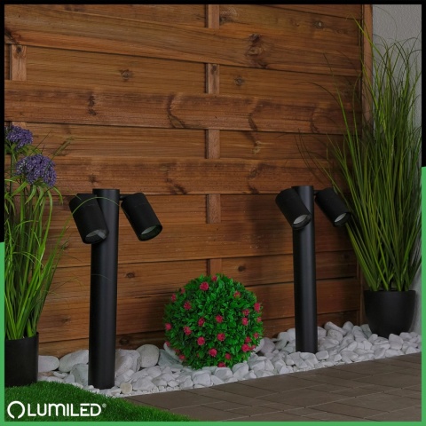 Lampa Ogrodowa Słupek 45cm 2x GU10 Podwójny Reflektor Ruchomy Spot Czarny