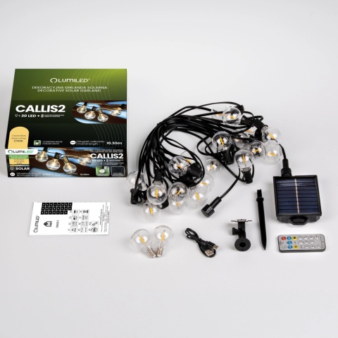 Lampa Solarna Girlanda 10m 20 LED Kulki Pilot IP44 Zewnętrzna Mocna CALLIS2