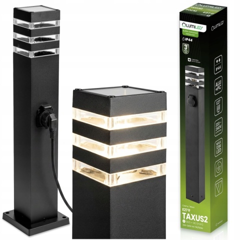 Lampa Zewnętrzna Stojąca 60cm E27 + Gniazdo 230V Słupek Czarny Taxus 2 IP44