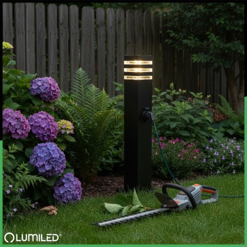 Lampa Zewnętrzna Stojąca 60cm E27 + Gniazdo 230V Słupek Czarny Taxus 2 IP44