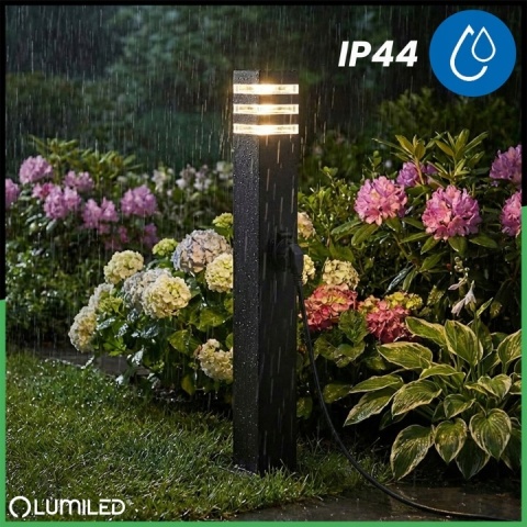 Lampa Zewnętrzna Stojąca 60cm E27 + Gniazdo 230V Słupek Czarny Taxus 2 IP44