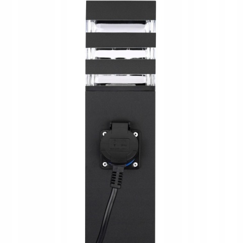 Lampa Zewnętrzna Stojąca 60cm E27 + Gniazdo 230V Słupek Czarny Taxus 2 IP44