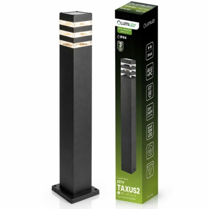 Słupek Ogrodowy 80cm Lampa Zewnętrzna E27 Czarna Nowoczesna Taxus 2 Lumiled
