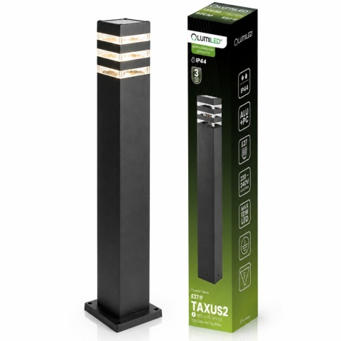Słupek Ogrodowy 80cm Lampa Zewnętrzna E27 Czarna Nowoczesna Taxus 2 Lumiled