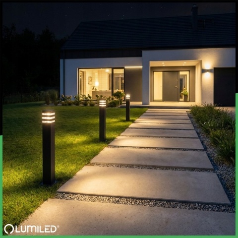 Słupek Ogrodowy 80cm Lampa Zewnętrzna E27 Czarna Nowoczesna Taxus 2 Lumiled