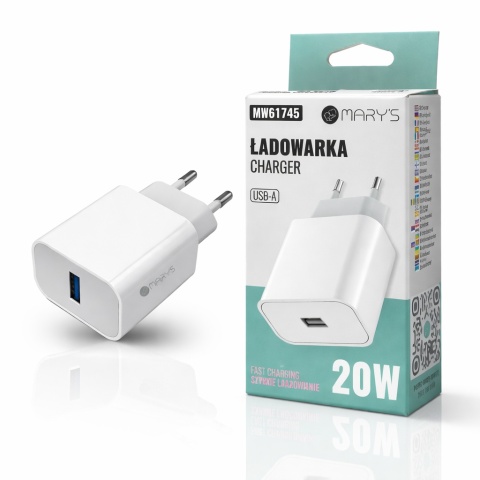 Szybka Ładowarka Sieciowa USB-A 20W Fast Charge Biała Mary's Wydajna Mocna
