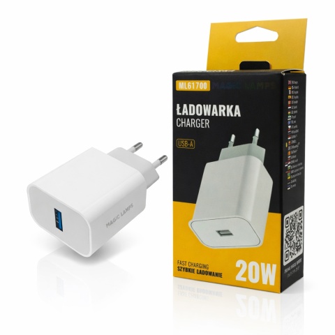 Szybka Magiczne Lampki Ładowarka Sieciowa USB 20W Fast Charge Biała Mocna