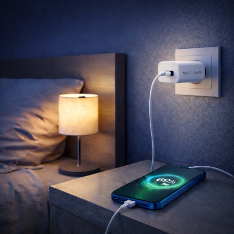Szybka Magiczne Lampki Ładowarka Sieciowa USB 20W Fast Charge Biała Mocna