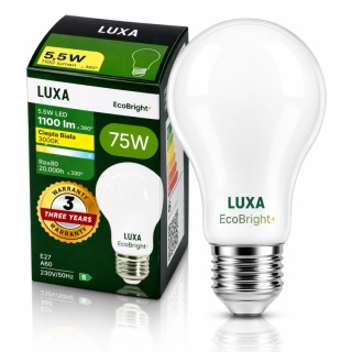 ŻARÓWKA LED E27 FILAMENT KLASA B A 60 5,5W 1100LM = 75W 3000K LUXA EcoBright+