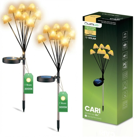 ZESTAW 2x Lampa Solarna Ogrodowa LED Grzyby Wbijane Słupek Ciepła IP65 Cari