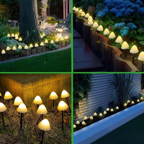 ZESTAW 2x Lampa Solarna Ogrodowa LED Grzyby Wbijane Słupek Ciepła IP65 Cari