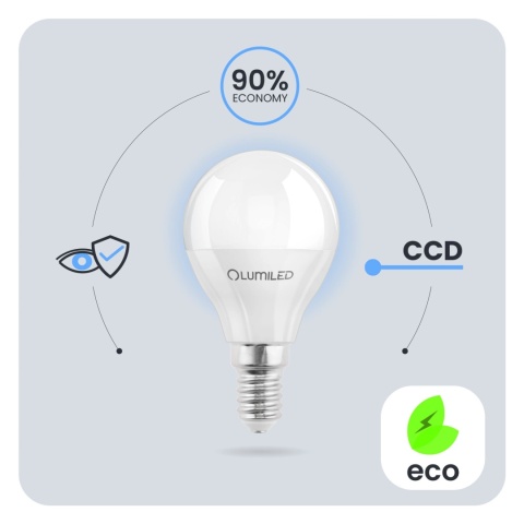Żarówka LED E14 Kulka P45 8W = 60W 880lm 3000K Ciepła 180° LUMILED