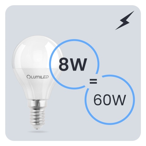 Żarówka LED E14 Kulka P45 8W = 60W 880lm 3000K Ciepła 180° LUMILED