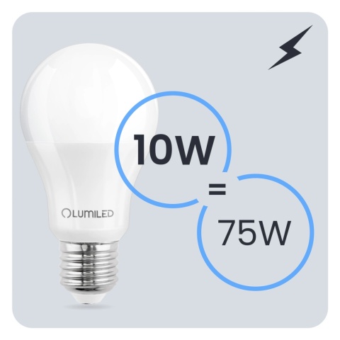 Żarówka LED E27 A60 10W = 75W 1100lm 6500K Zimna 260° LUMILED