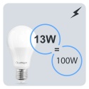 Żarówka LED E27 A60 13W = 100W 1521lm 6500K Zimna 260° LUMILED