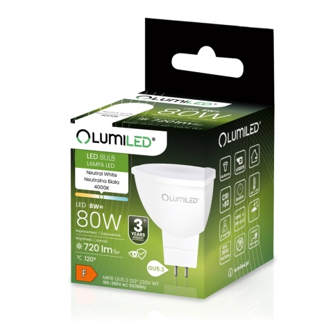 Żarówka LED GU5.3 Reflektor MR16 8W = 80W 720 lm 230V 4000K Neutralna 120°