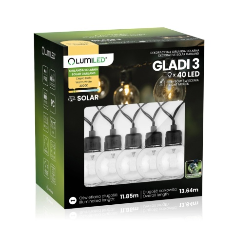Girlanda Solarna 13,6m 40x LED Kulki Ogrodowa na Balkon Taras Gladi 3 IP44