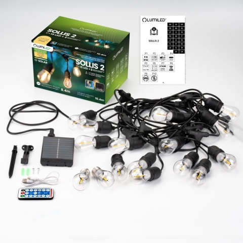 Girlanda Solarna Ogrodowa 10,4m 15x LED Żarówki Pilot Ciepła Sollis2 IP65