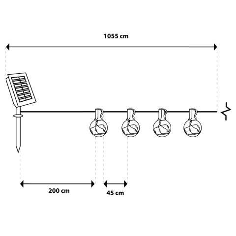 Girlanda Solarna Ogrodowa 10,55m 20x LED Żarówki Pilot Ciepła Barwa IP44