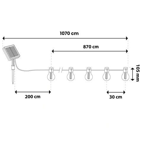 Girlanda Solarna Ogrodowa 10,7m 30 LED Żarówki Retro Ciepła Zewnętrzna