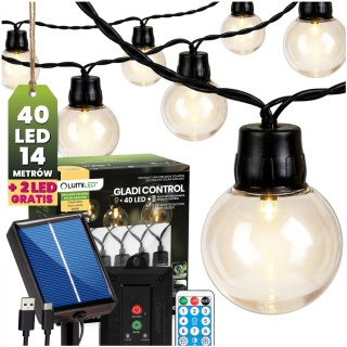 Girlanda Solarna Ogrodowa 13,6m 40x LED Kulki Pilot USB-C Timer Ciepła IP44