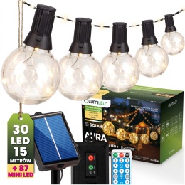 Girlanda Solarna Ogrodowa 15,05m 30x LED Żarówki Pilot Ciepła Barwa IP44