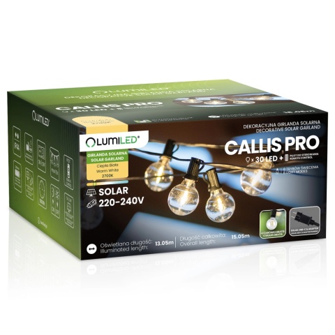 Girlanda Solarna Ogrodowa 15m 30x LED Taras Kulki Pilot 2700K Callis Pro