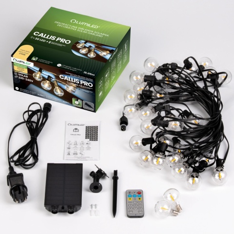 Girlanda Solarna Ogrodowa 15m 30x LED Taras Kulki Pilot 2700K Callis Pro