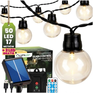 Girlanda Solarna Ogrodowa 16,7m 50 LED Kulki Pilot Timer Gladi Lumiled IP44