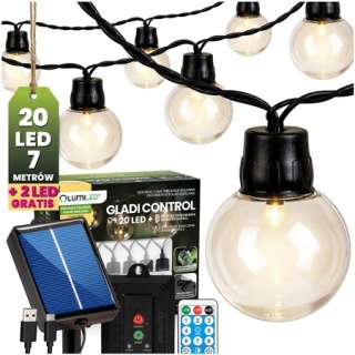 Girlanda solarna ogrodowa 20 LED 7,36m 3000K Lumiled GLADI CONTROL