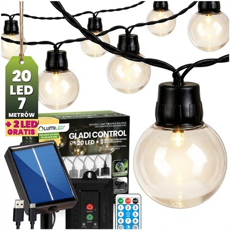 Girlanda solarna ogrodowa 20 LED 7,36m 3000K Lumiled GLADI CONTROL