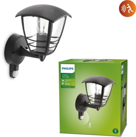 Kinkiet zewnętrzny Philips Creek E27 IP44 z czujnikiem ruchu czarny