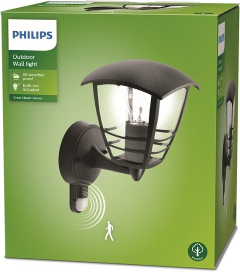 Kinkiet zewnętrzny Philips Creek E27 IP44 z czujnikiem ruchu czarny